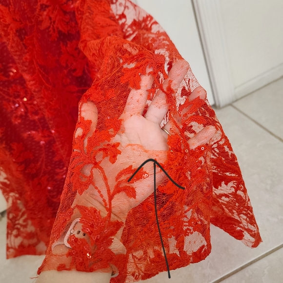 Mac Duggal | 12406 Corset Lace Floral Embroidered Gown Red Size 2 New with Flaws - Picture 7 of 14